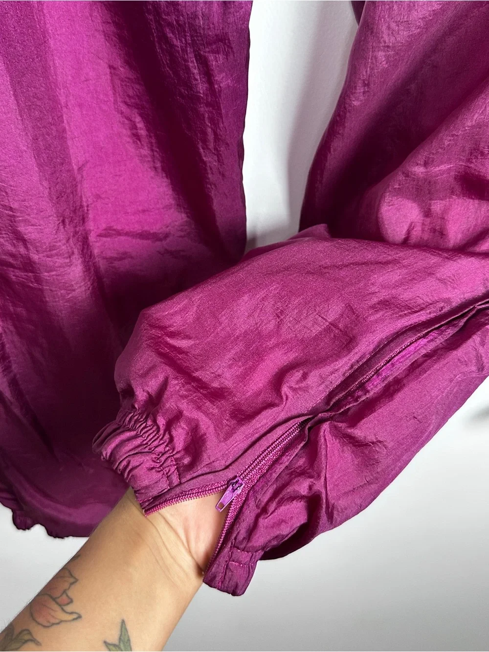 Vintage 90s Active Energy Purple Nylon Windbreaker Track Pants Size M Ankle Zip